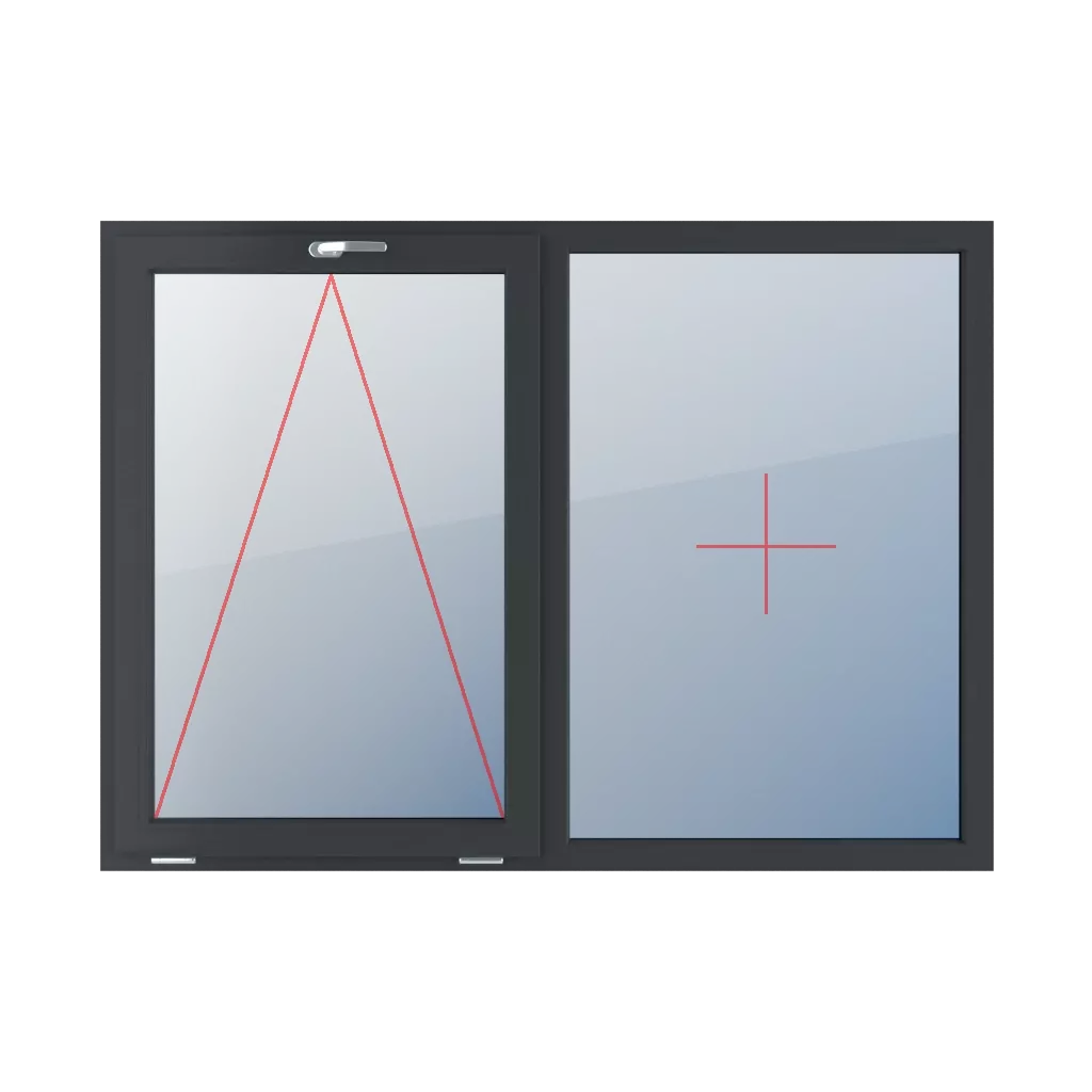 Charnière avec une poignée en haut, vitrage fixe dans le cadre fenetres type-de-fenetre double-vantail division-horizontale-symetrique-50-50  