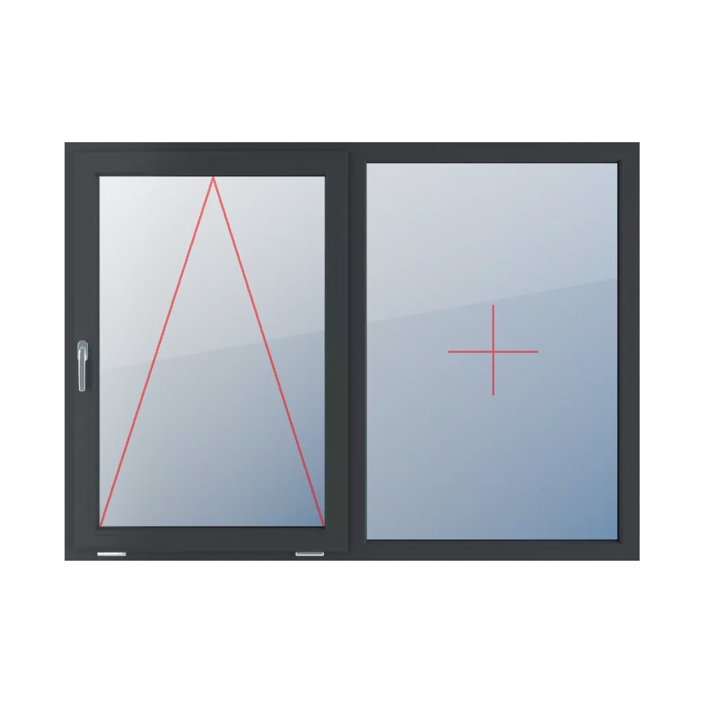 Charnière avec une poignée sur le côté gauche, vitrage fixe dans le cadre fenetres type-de-fenetre double-vantail division-horizontale-symetrique-50-50  