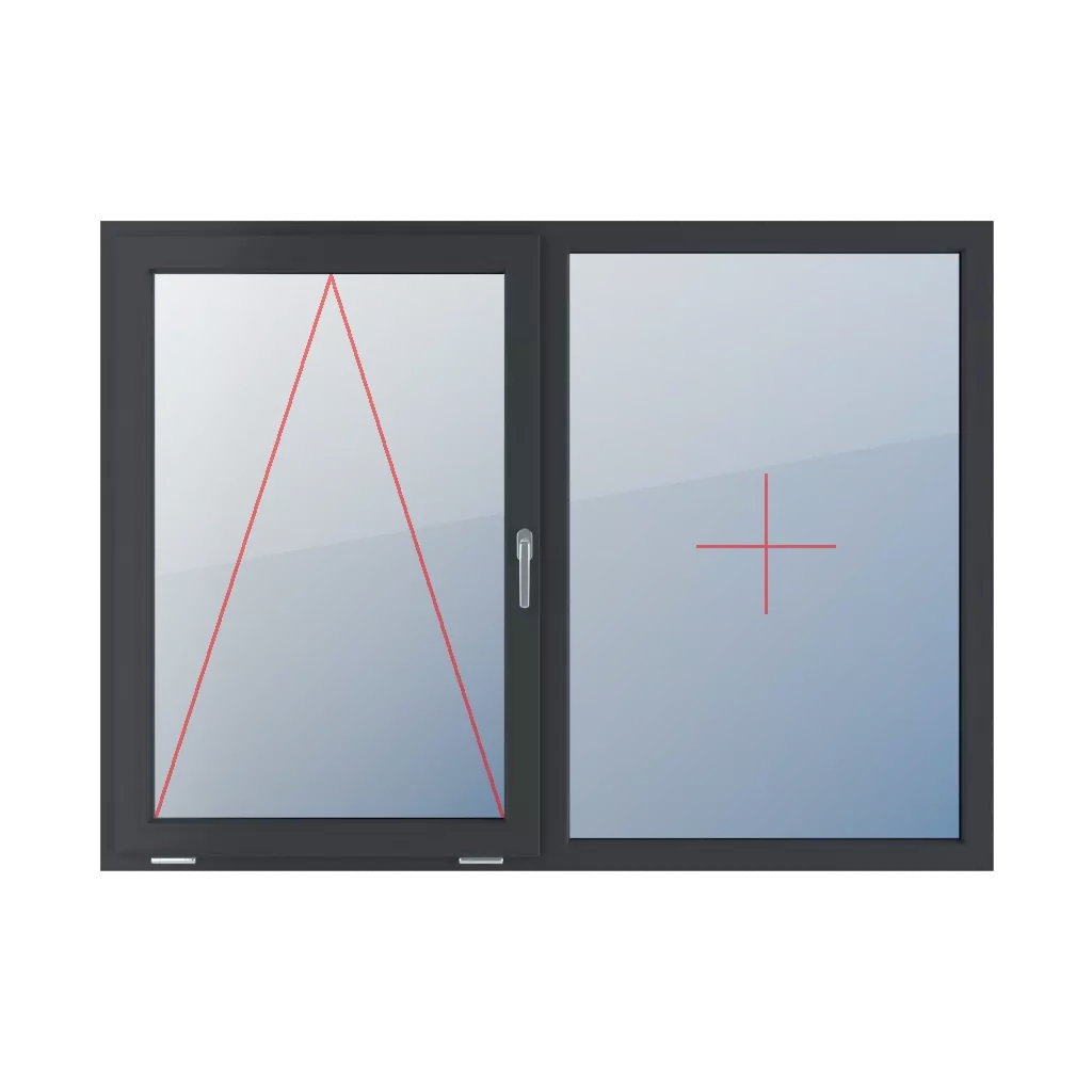 Charnière avec une poignée sur le côté droit, vitrage fixe dans le cadre fenetres type-de-fenetre double-vantail division-horizontale-symetrique-50-50  