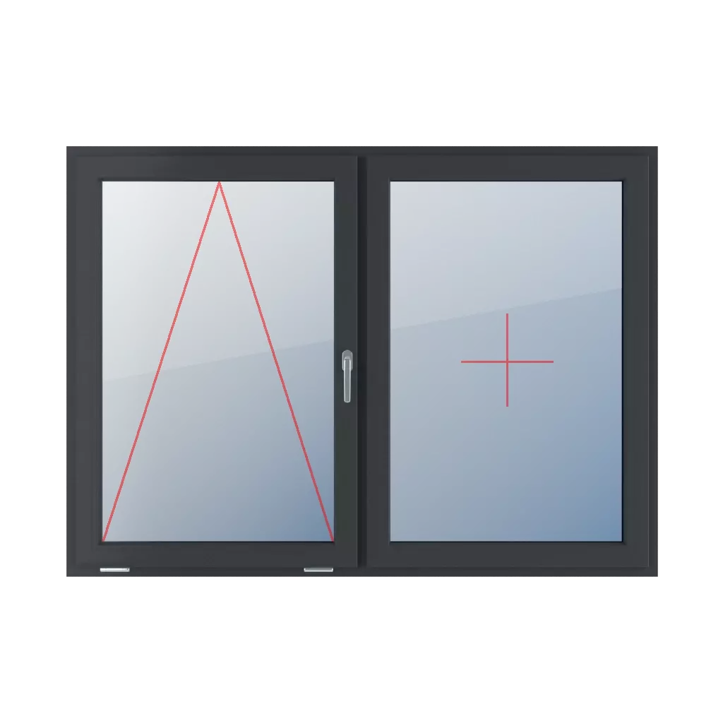 Charnière avec une poignée sur le côté droit, vitrage fixe dans le châssis fenetres type-de-fenetre double-vantail division-horizontale-symetrique-50-50  