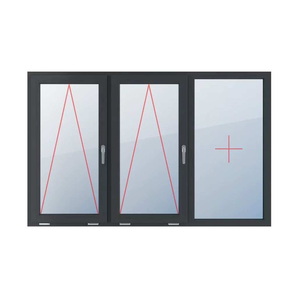 Charnière avec une poignée sur le côté droit, vitrage fixe dans le cadre fenetres type-de-fenetre triple-vantaux division-horizontale-symetrique-33-33-33  