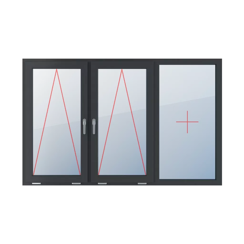 Charnière avec une poignée au milieu, vitrage fixe dans le cadre fenetres type-de-fenetre triple-vantaux division-horizontale-symetrique-33-33-33  