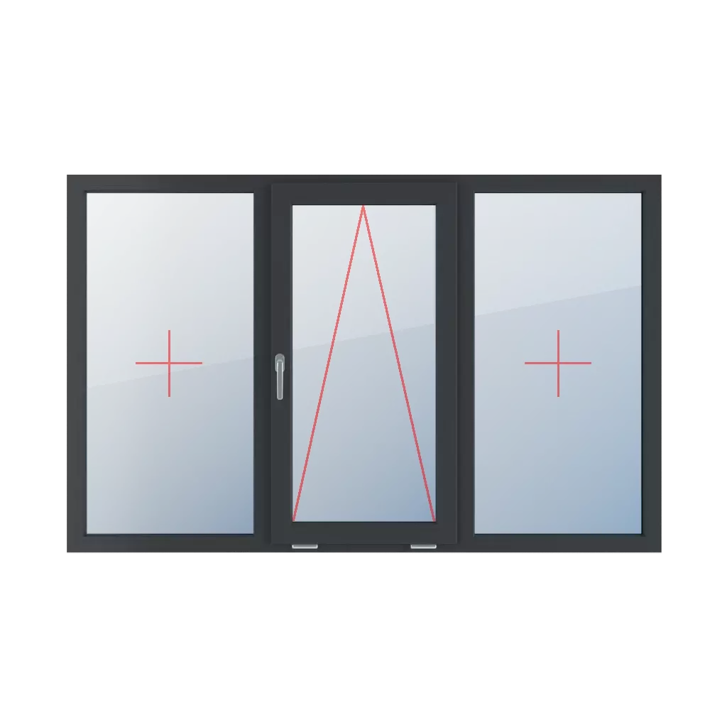 Vitrage fixe dans le cadre, vitrage battant avec poignée sur le côté gauche, vitrage fixe dans le cadre fenetres type-de-fenetre triple-vantaux division-horizontale-symetrique-33-33-33  