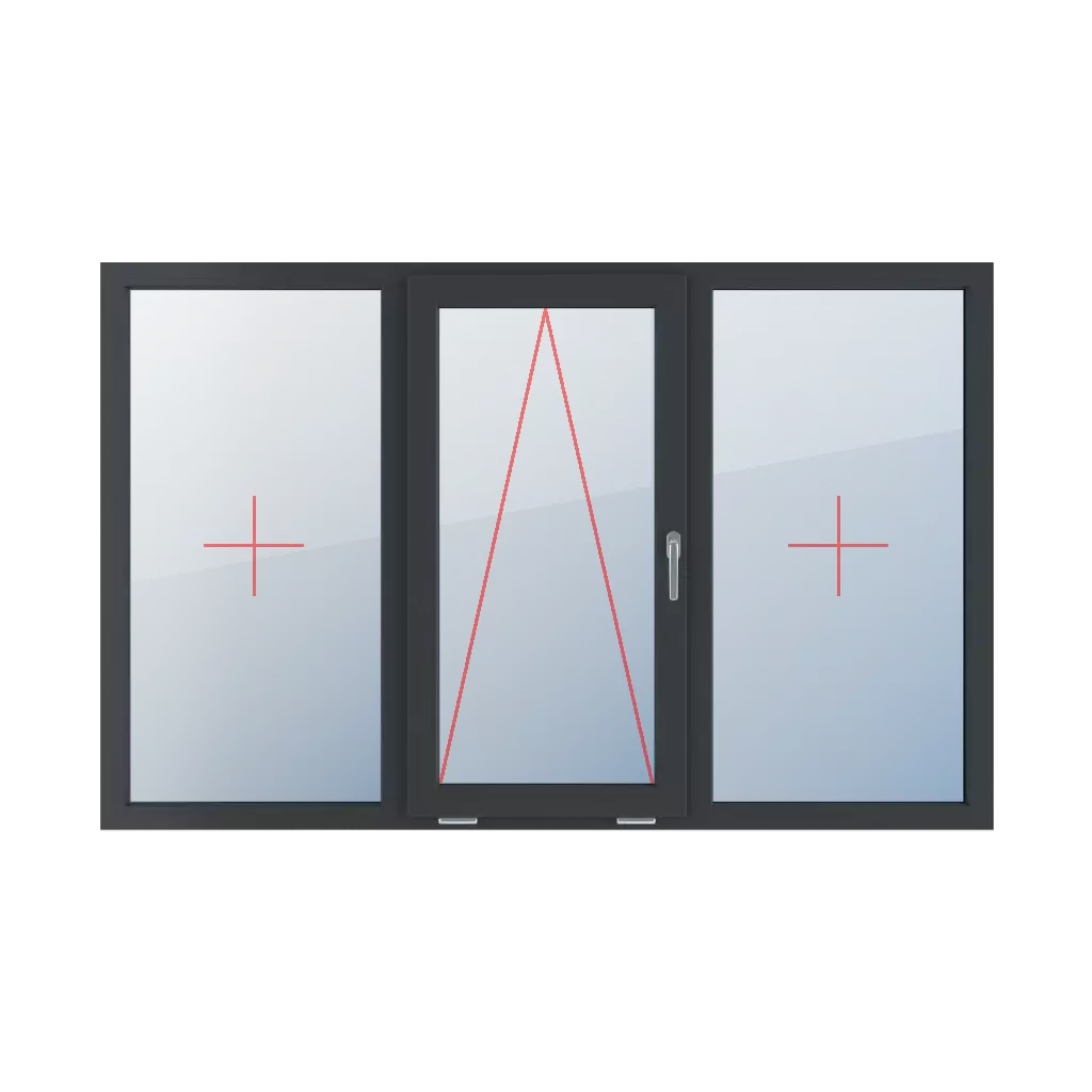 Vitrage fixe dans le cadre, vitrage battant avec poignée sur le côté droit, vitrage fixe dans le cadre fenetres type-de-fenetre triple-vantaux division-horizontale-symetrique-33-33-33  