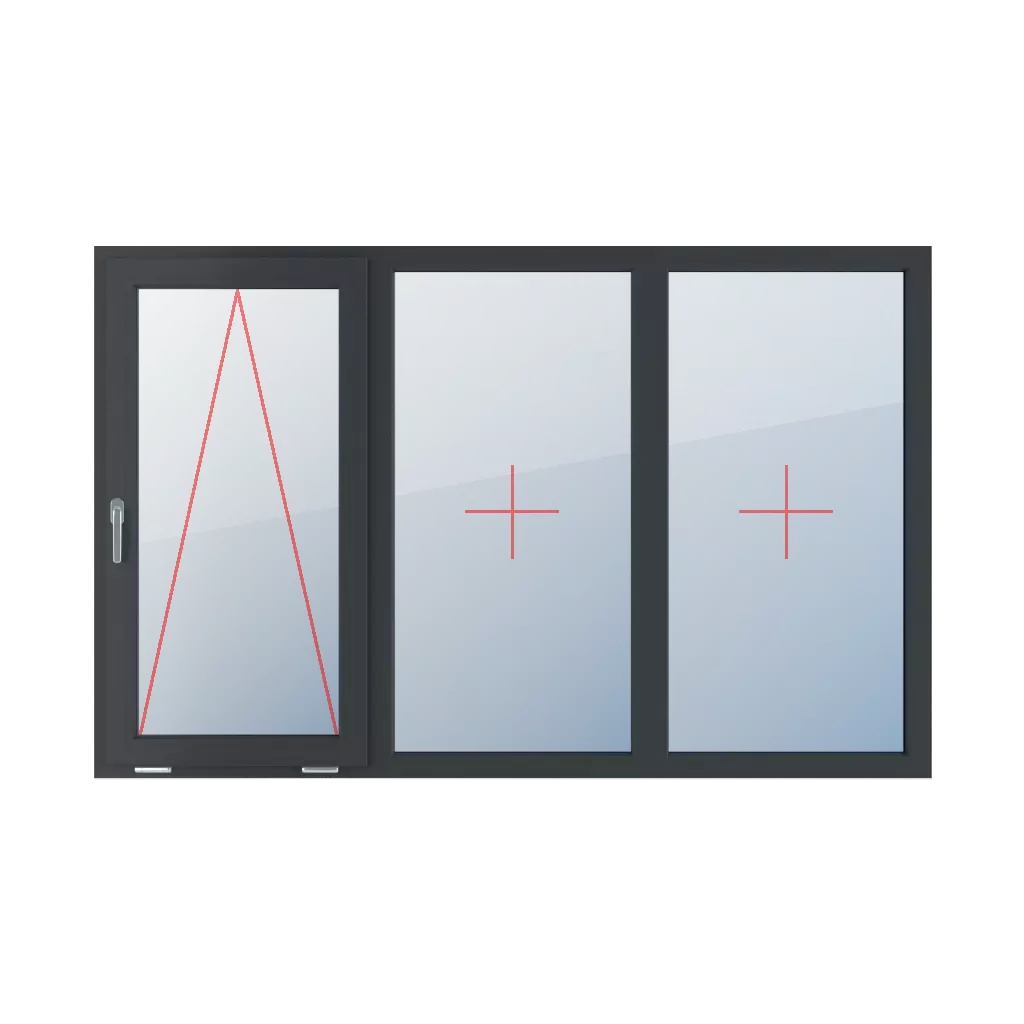 Charnière avec poignée sur le côté gauche, vitrage fixe dans le cadre, vitrage fixe dans le cadre fenetres type-de-fenetre triple-vantaux division-horizontale-symetrique-33-33-33  