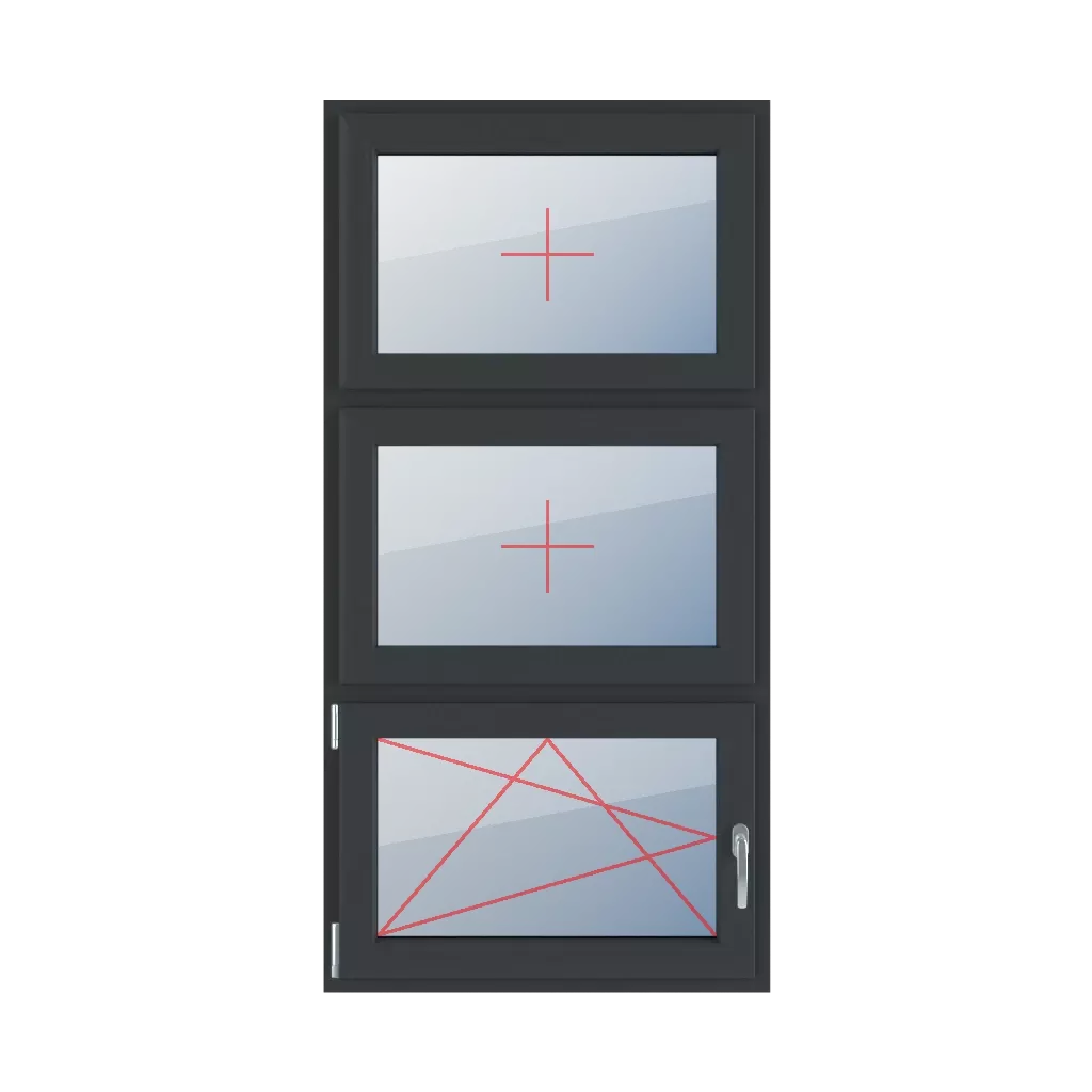 Vitrage fixe dans le châssis, oscillo-battant à gauche fenetres type-de-fenetre triple-vantaux division-verticale-symetrique-33-33-33  