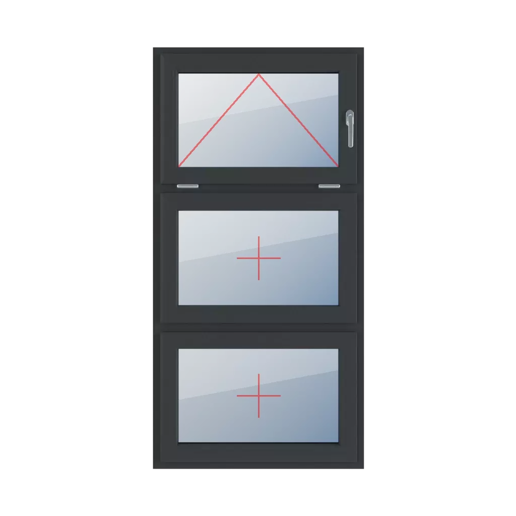 Charnière avec une poignée sur le côté droit, vitrage fixe dans le châssis fenetres type-de-fenetre triple-vantaux division-verticale-symetrique-33-33-33  