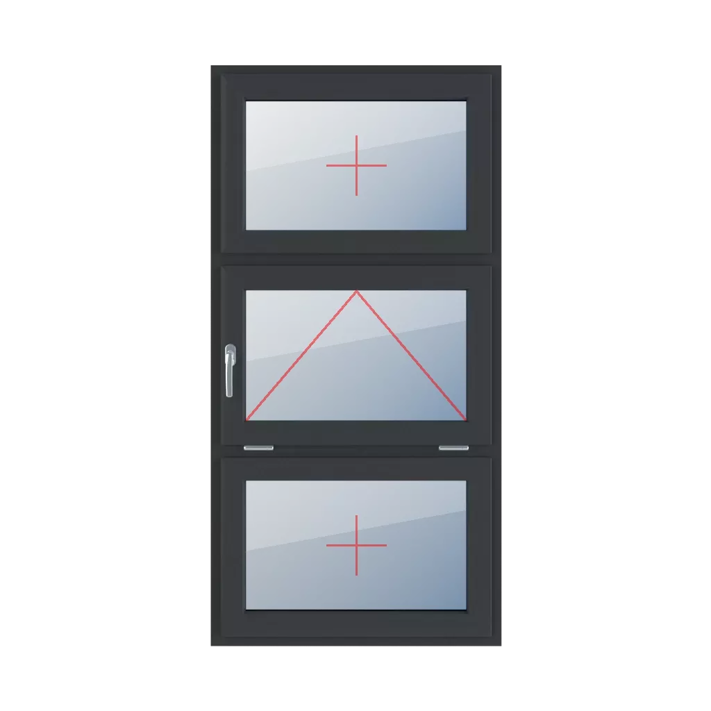 Vitrage fixe dans l’ouvrant, vitrage battant avec poignée sur le côté gauche, vitrage fixe dans l’ouvrant fenetres type-de-fenetre triple-vantaux division-verticale-symetrique-33-33-33  