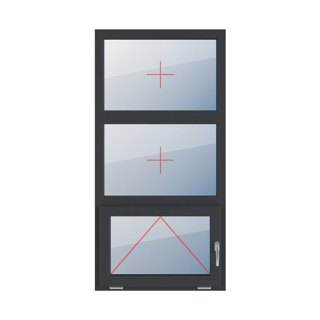 Vitrage fixe dans le cadre, articulé avec une poignée sur le côté droit fenetres type-de-fenetre triple-vantaux division-verticale-symetrique-33-33-33  