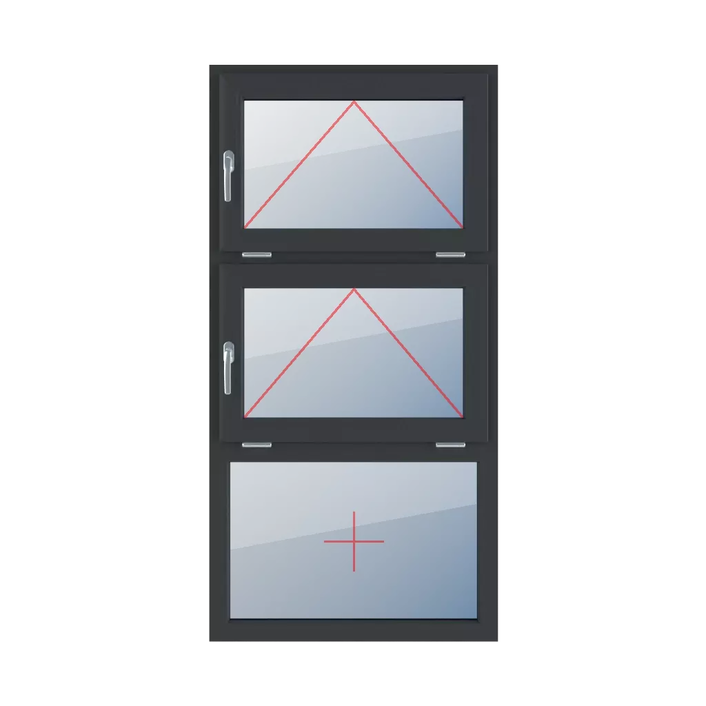 Charnière avec une poignée sur le côté gauche, charnière avec une poignée sur le côté gauche, vitrage fixe dans le cadre fenetres type-de-fenetre triple-vantaux division-verticale-symetrique-33-33-33  