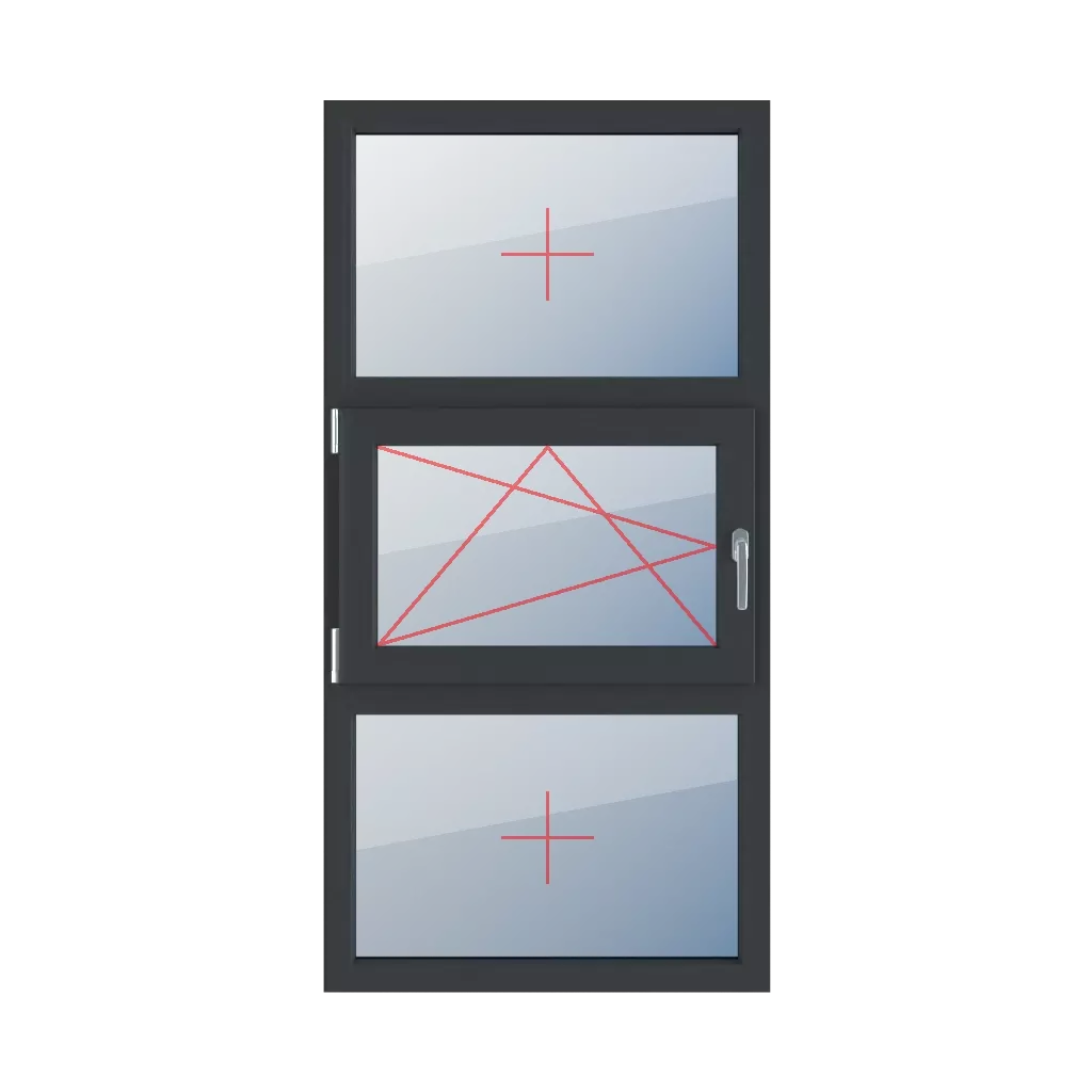 Vitrage fixe dans le dormant, vitrage oscillo-battant à gauche, vitrage fixe dans le dormant fenetres type-de-fenetre triple-vantaux division-verticale-symetrique-33-33-33  