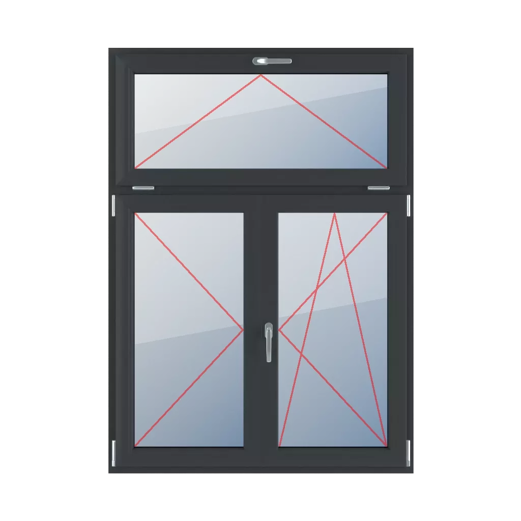 Inclinaison avec une poignée en haut, virage à gauche, poteau mobile, virage à droite et inclinaison fenetres type-de-fenetre triple-vantaux division-verticale-asymetrique-30-70-avec-un-poteau-mobile  