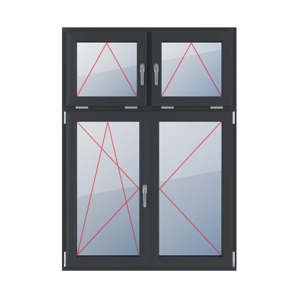 Poignées inclinables au milieu, poignées inclinables et tournantes à gauche, poteau mobile, poignées tournantes à droite fenetres type-de-fenetre quatre-vantaux division-verticale-asymetrique-30-70-avec-un-poteau-mobile  