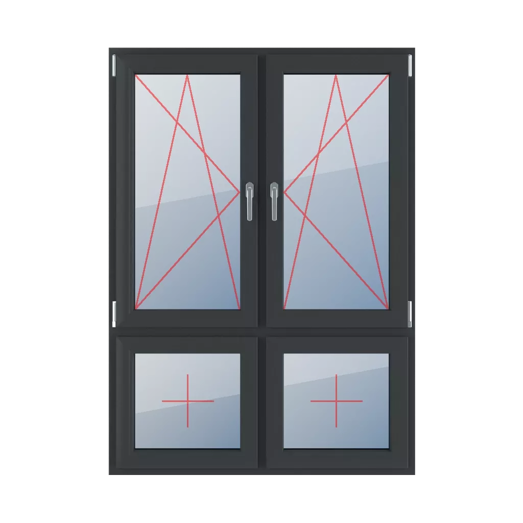 Basculer et tourner à gauche, basculer et tourner à droite, vitrage fixe dans le châssis fenetres type-de-fenetre quatre-vantaux division-verticale-asymetrique-70-30  