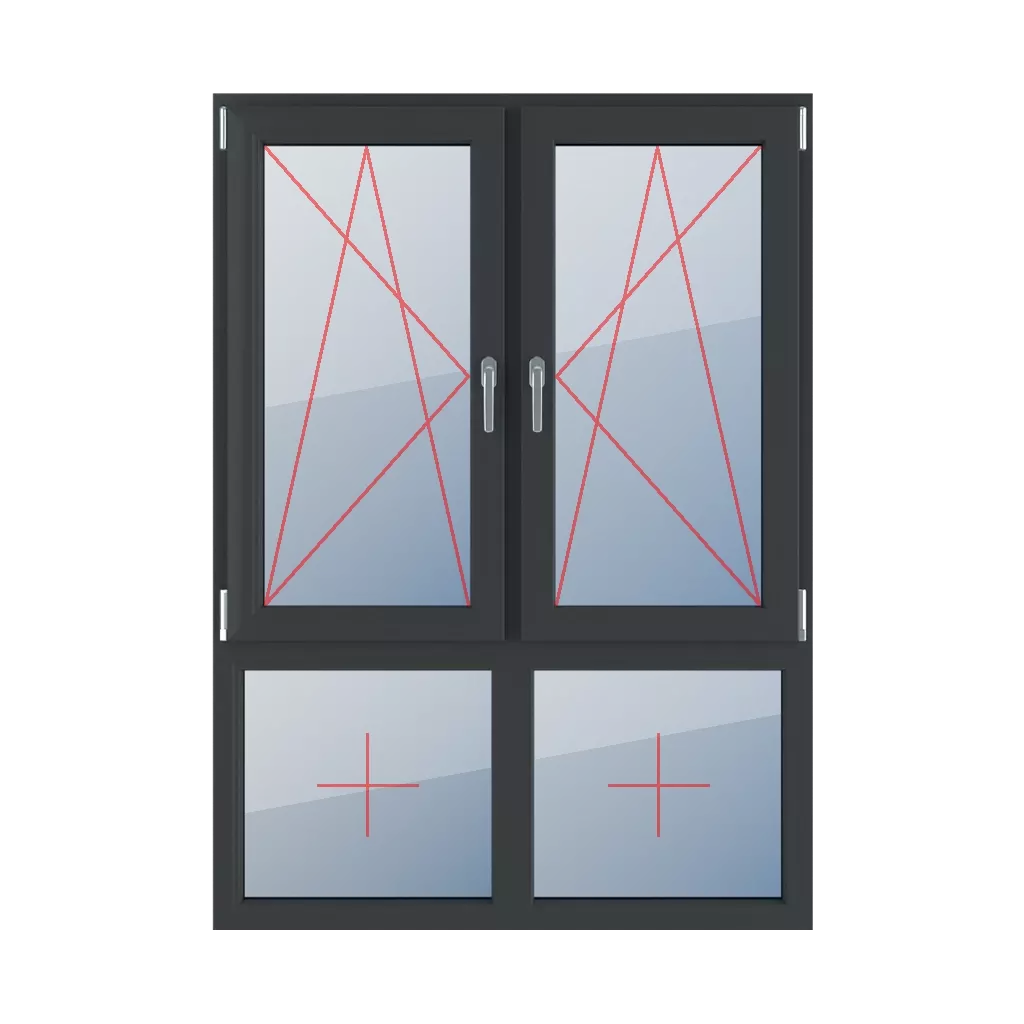 Basculer et tourner à gauche, basculer et tourner à droite, vitrage fixe dans le cadre fenetres type-de-fenetre quatre-vantaux division-verticale-asymetrique-70-30  