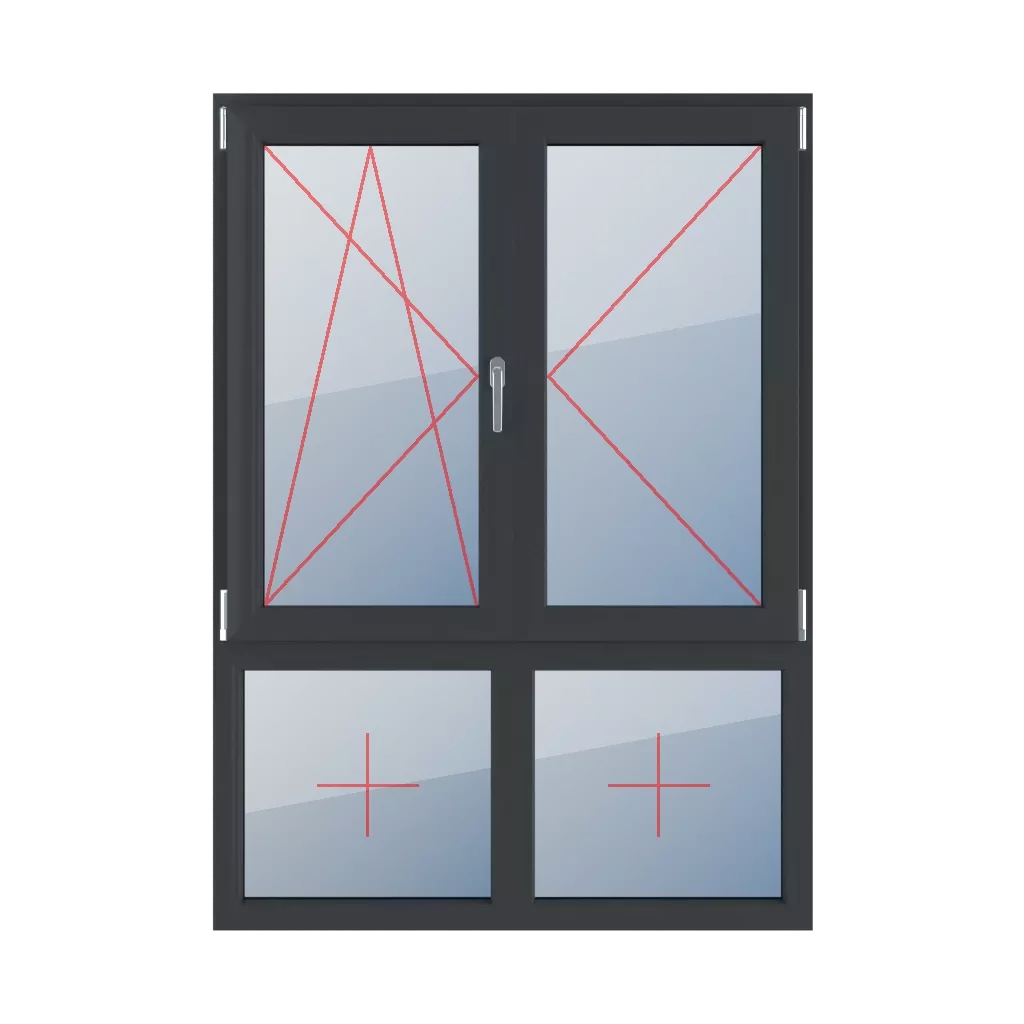 Virage à gauche et inclinaison, virage à droite, poteau mobile, vitrage fixe dans le cadre fenetres type-de-fenetre quatre-vantaux division-verticale-asymetrique-70-30-avec-un-poteau-mobile  