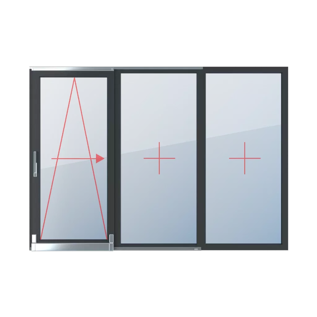 Inclinaison et coulissement à droite, vitrage fixe dans le cadre fenetres type-de-fenetre portes-fenetres-coulissantes-et-coulissantes-psk triple-vantaux  