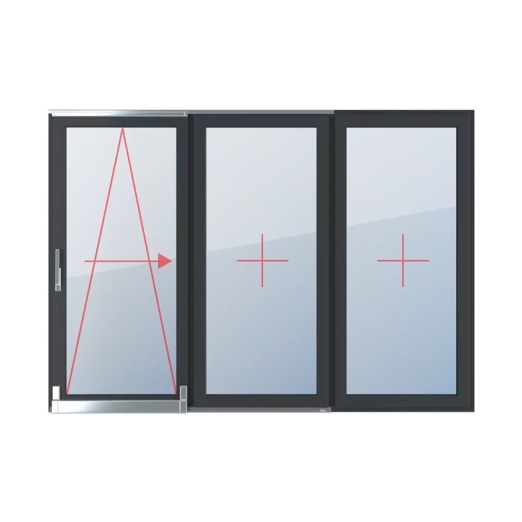 Inclinaison et coulissement à droite, vitrage fixe dans l’ouvrant fenetres type-de-fenetre portes-fenetres-coulissantes-et-coulissantes-psk triple-vantaux  