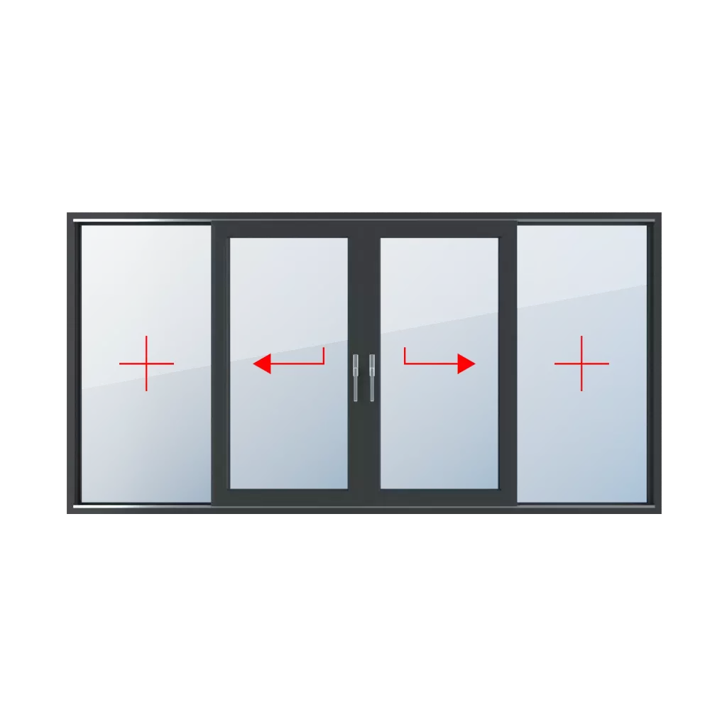 Vitrage fixe, coulissant à gauche, coulissant à droite fenetres type-de-fenetre portes-fenetres-coulissantes-smart-slide quatre-vantaux vitrage-fixe-coulissant-a-gauche-coulissant-a-droite 